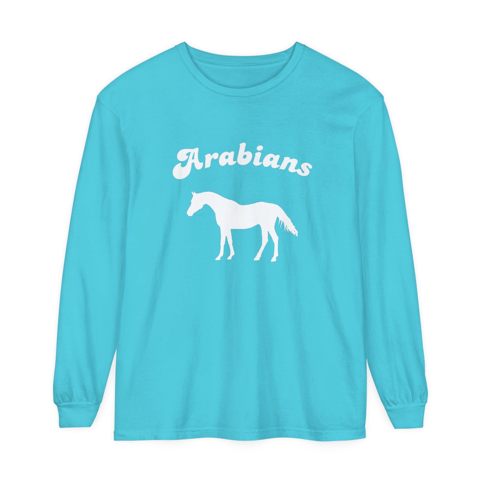 Unisex Horse T-Shirt-Garment-dyed-Long Sleeve-All Cotton-ARABIANS - BrazenEmblazon