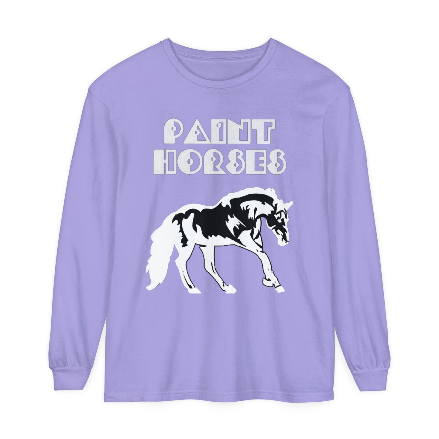 Unisex Horse T-Shirt-Garment-dyed-Long Sleeve-All Cotton-PAINT HORSES - BrazenEmblazon