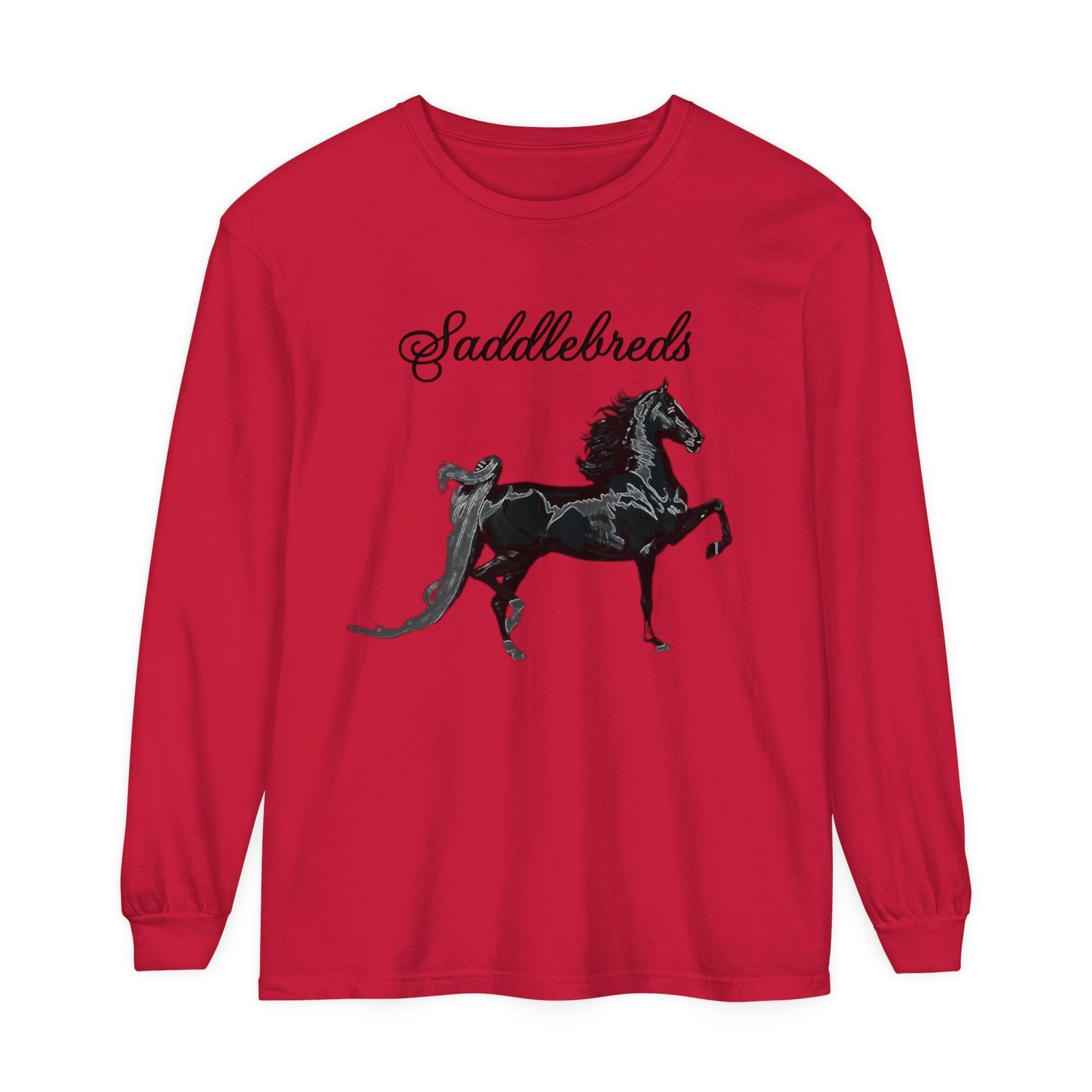 Unisex Horse T-Shirt-Garment-dyed-Long Sleeve-All Cotton-SADDLEBREDS - BrazenEmblazon