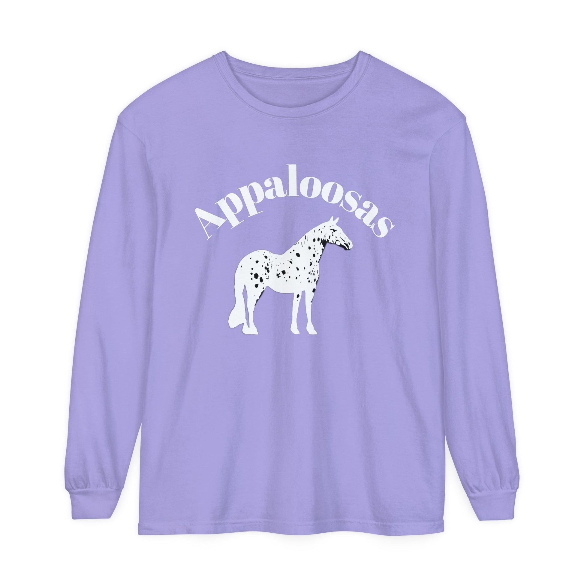 Unisex Horse T-Shirt-Garment-dyed-Long Sleeve-All Cotton-APPALOOSA HORSES - BrazenEmblazon