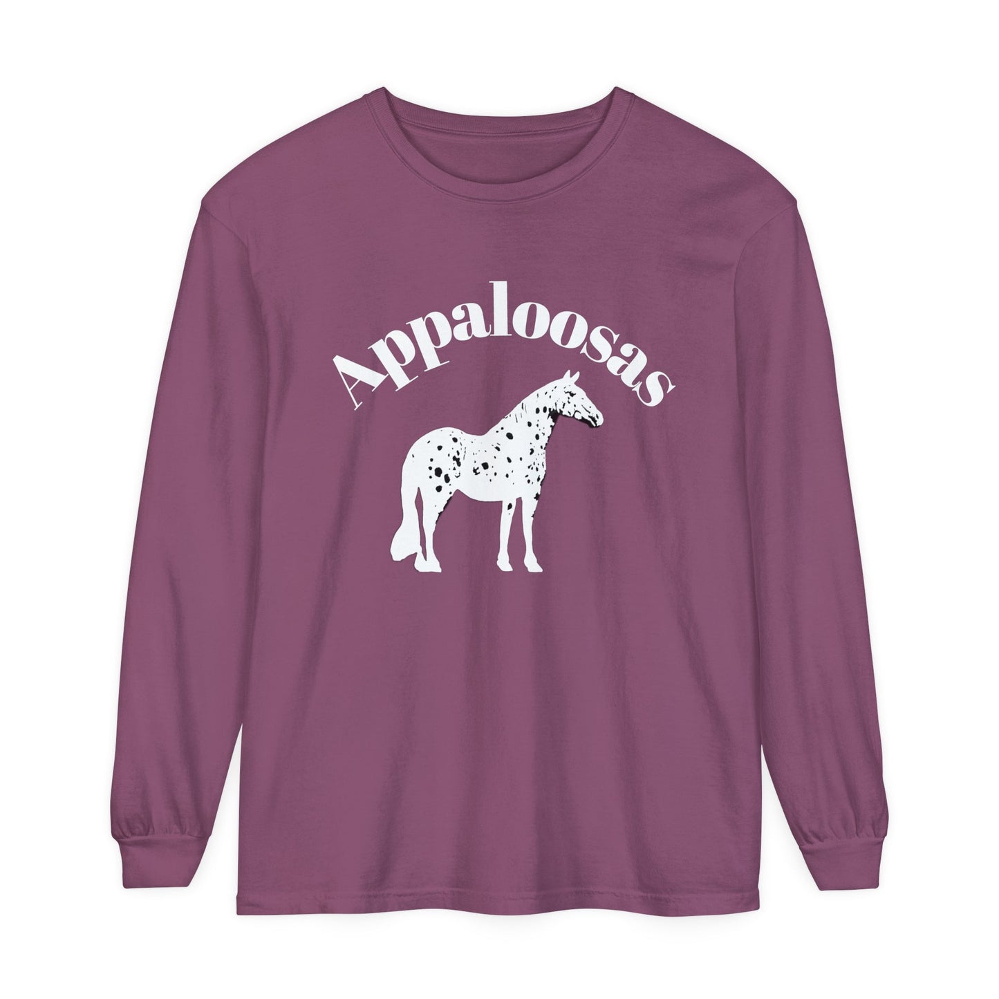 Unisex Horse T-Shirt-Garment-dyed-Long Sleeve-All Cotton-APPALOOSA HORSES - BrazenEmblazon