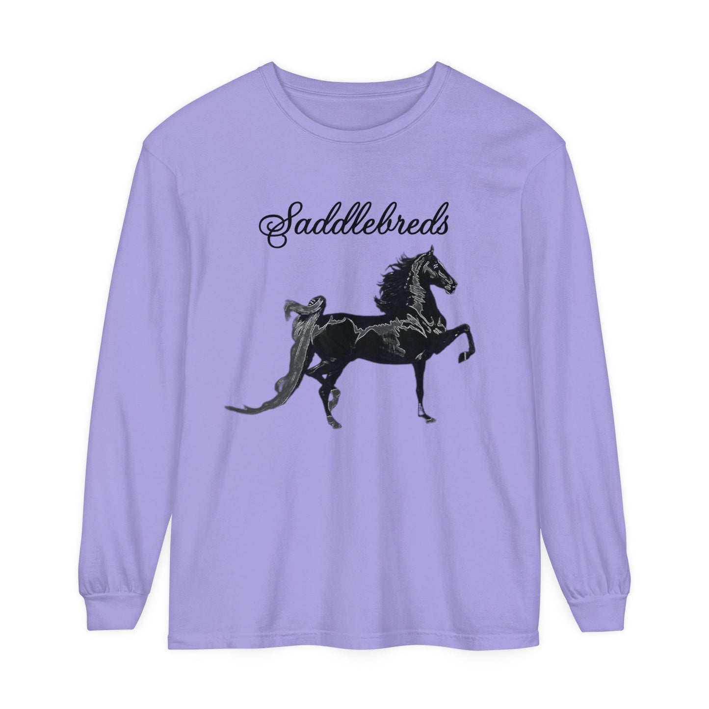 Unisex Horse T-Shirt-Garment-dyed-Long Sleeve-All Cotton-SADDLEBREDS - BrazenEmblazon