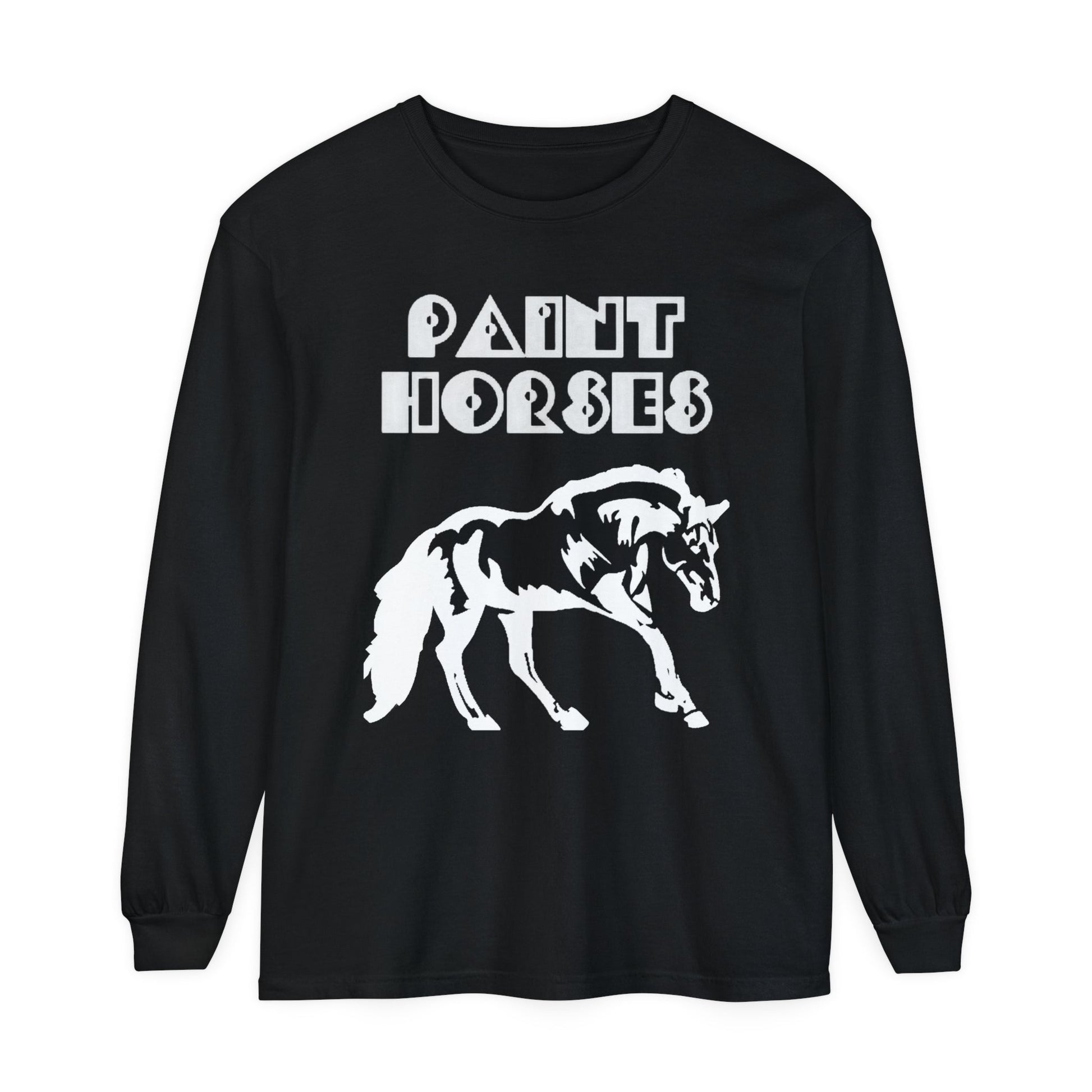 Unisex Horse T-Shirt-Garment-dyed-Long Sleeve-All Cotton-PAINT HORSES - BrazenEmblazon