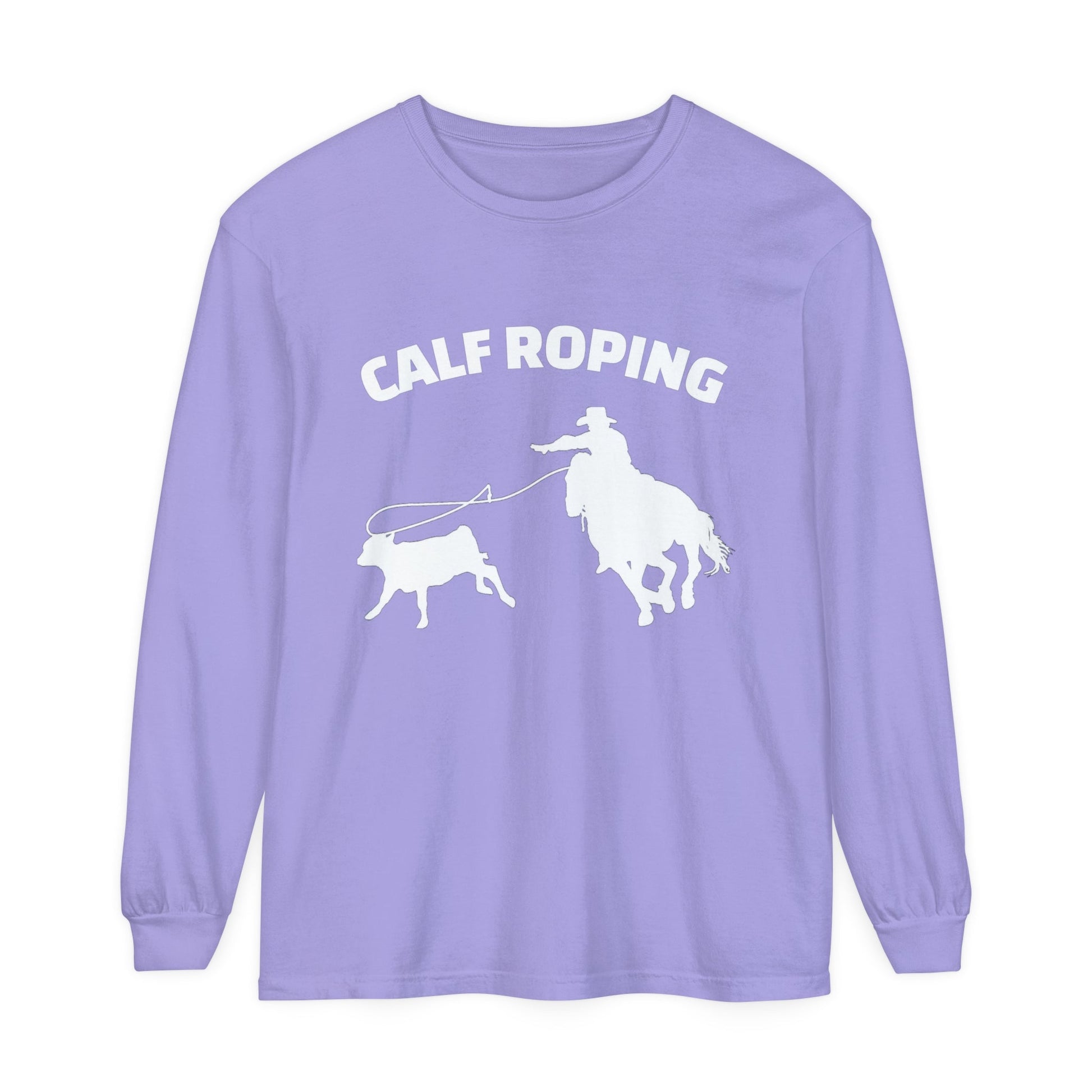 Unisex Horse T-Shirt-Garment-dyed-Long Sleeve-All Cotton-CALF ROPING - BrazenEmblazon