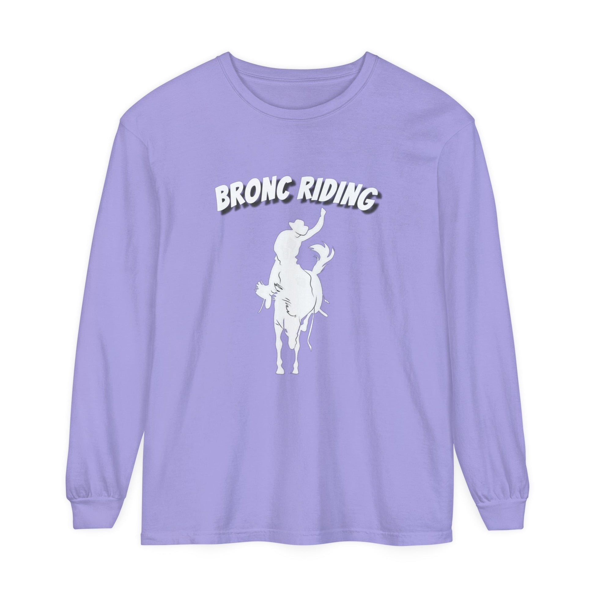 Unisex Horse T-Shirt-Garment-dyed-Long Sleeve-All Cotton-BRONC RIDER - BrazenEmblazon