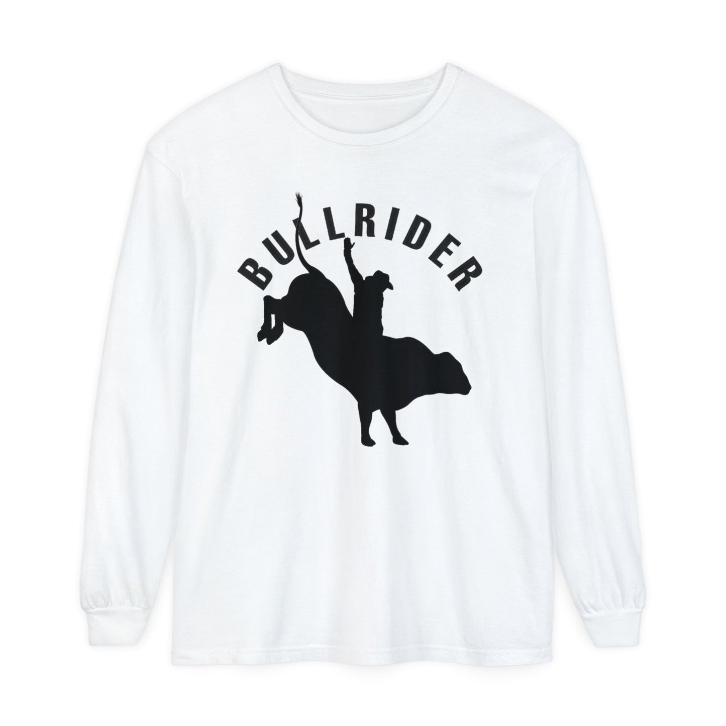 Unisex Horse T-Shirt-Garment-dyed-Long Sleeve-All Cotton-BULL RIDER - BrazenEmblazon