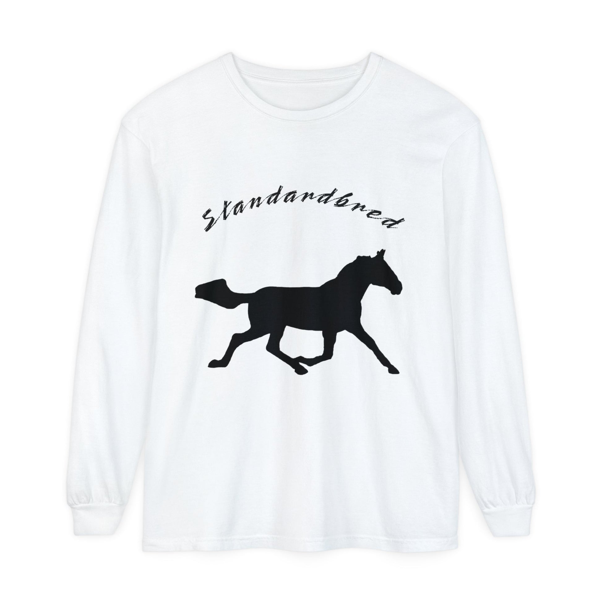 Unisex Horse T-Shirt-Garment-dyed-Long Sleeve-All Cotton-STANDARDBREDS - BrazenEmblazon