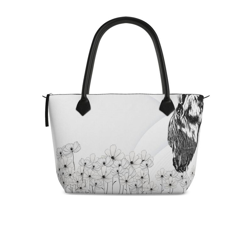 S00-11PL Leather Horse Handbag-Zip Top-Graphic-AOP