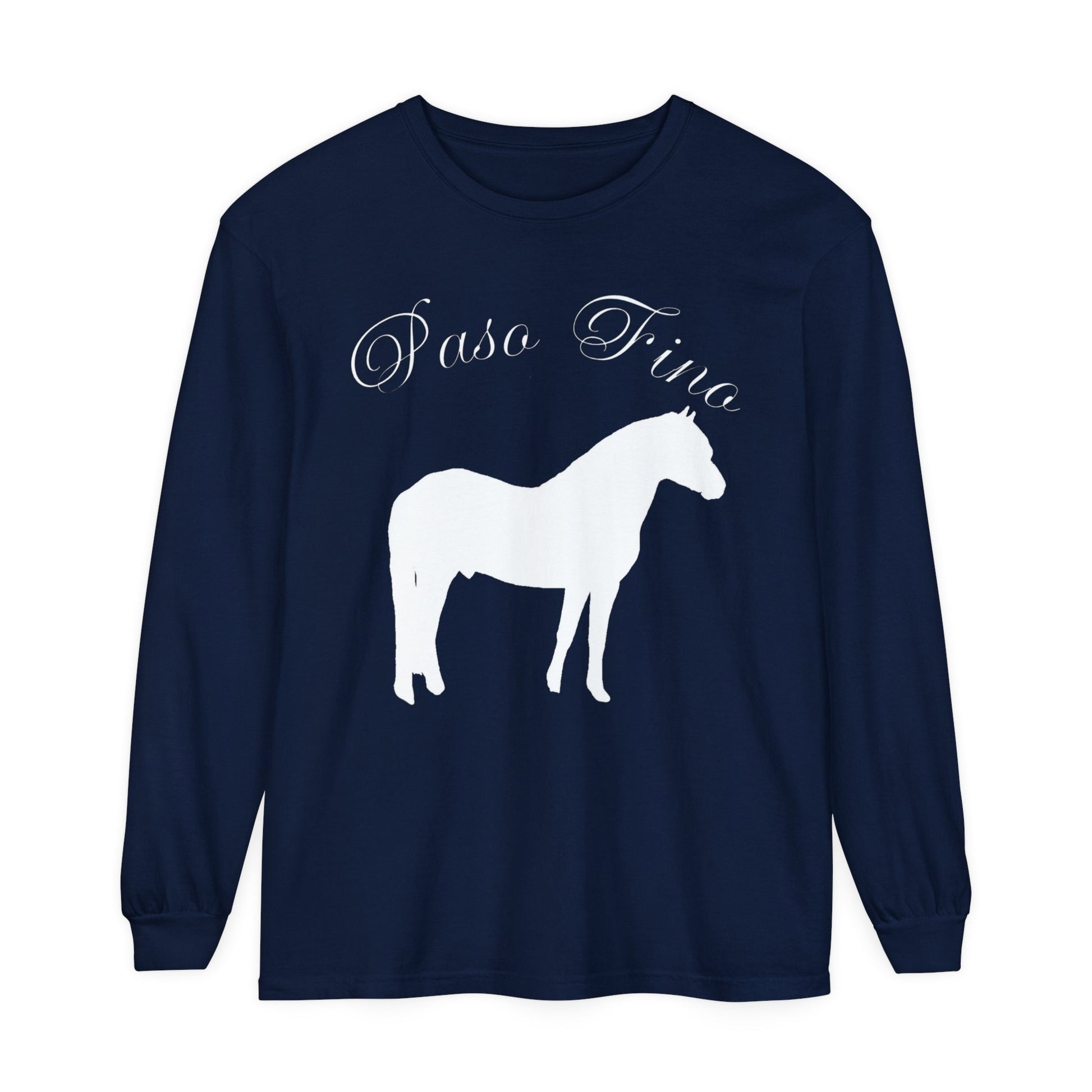 Unisex Horse T-Shirt-Garment-dyed-Long Sleeve-All Cotton-PASO FINO HORSES - BrazenEmblazon