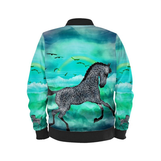 Y02-299 Womens Bomber Jacket-Horse Jumping