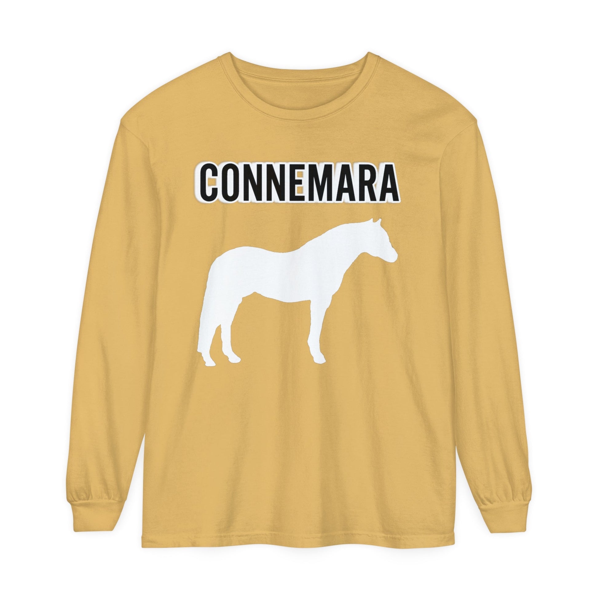 Unisex Horse T-Shirt-Garment-dyed-Long Sleeve-All Cotton-CONNEMARA PONIES - BrazenEmblazon