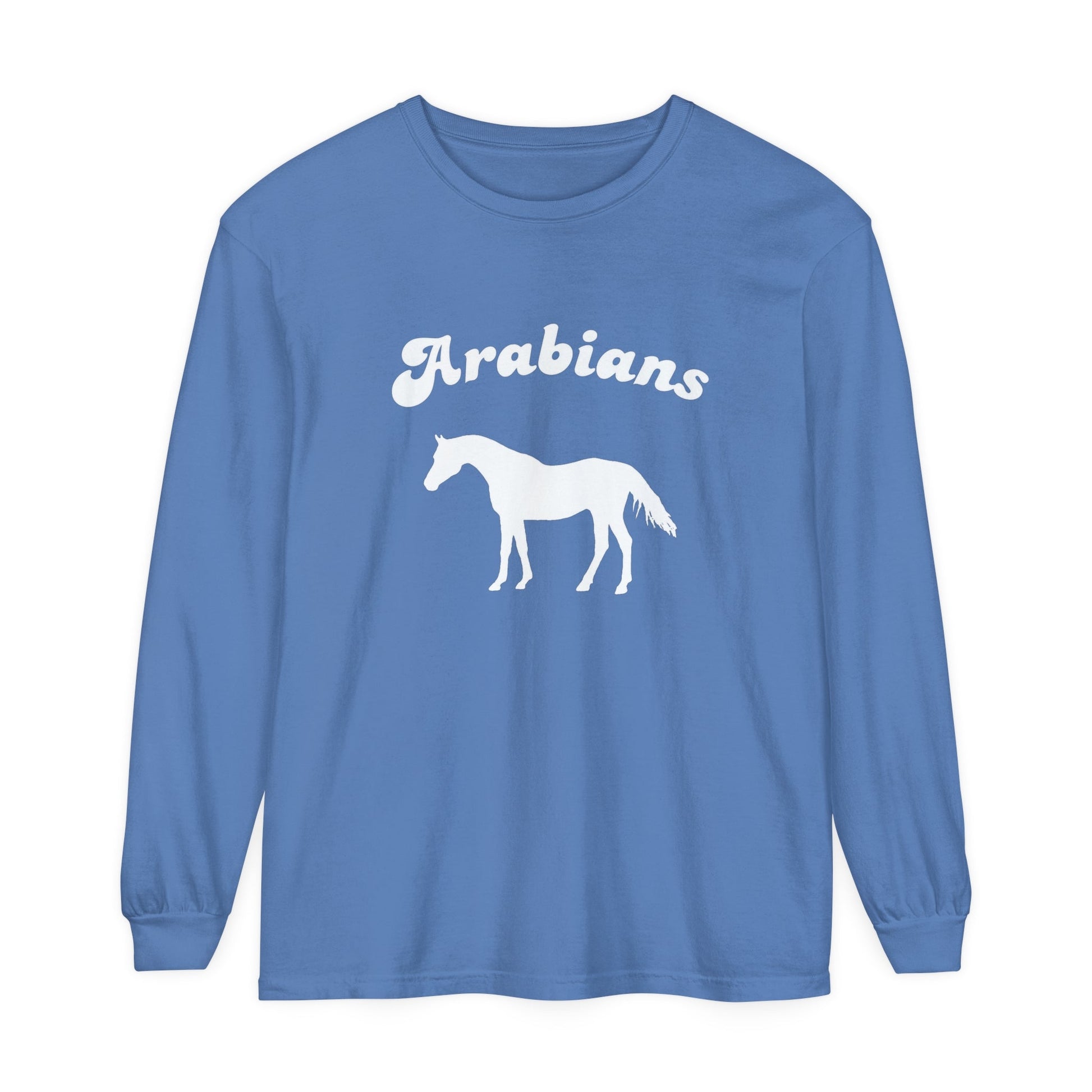 Unisex Horse T-Shirt-Garment-dyed-Long Sleeve-All Cotton-ARABIANS - BrazenEmblazon