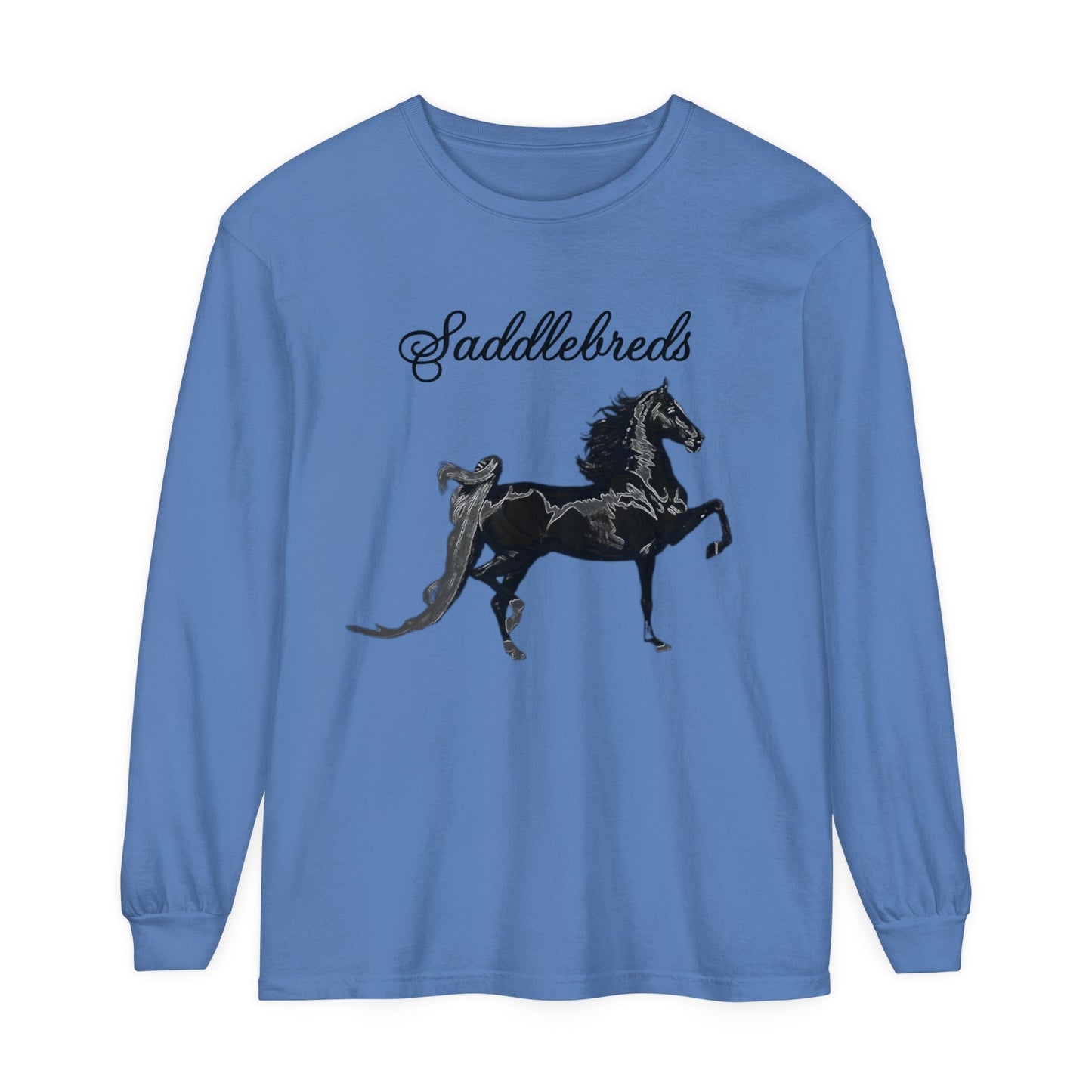 Unisex Horse T-Shirt-Garment-dyed-Long Sleeve-All Cotton-SADDLEBREDS - BrazenEmblazon