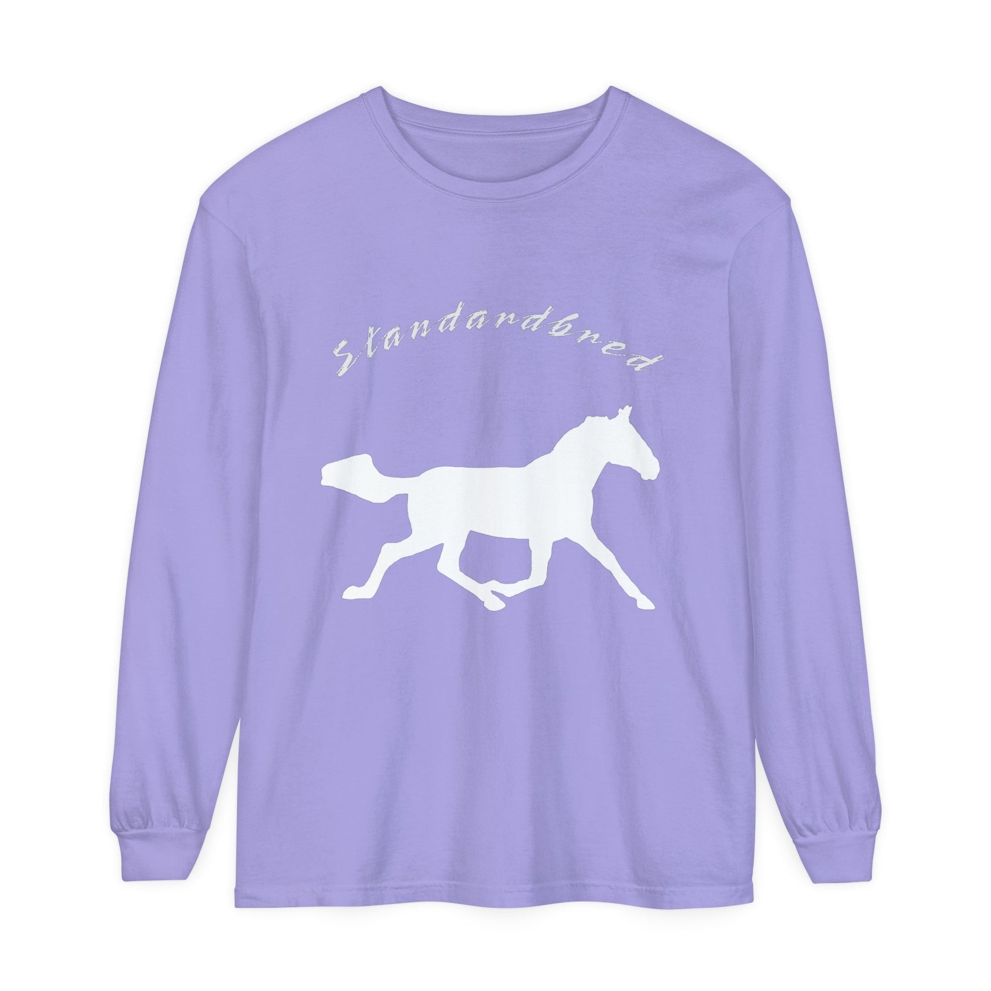 Unisex Horse T-Shirt-Garment-dyed-Long Sleeve-All Cotton-STANDARDBREDS - BrazenEmblazon