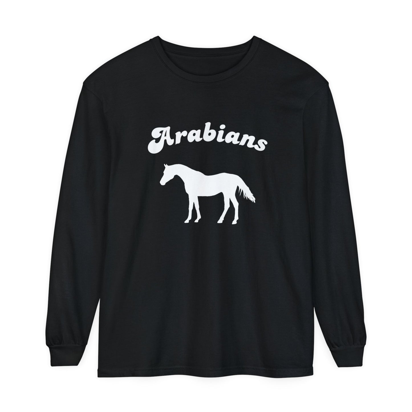 Unisex Horse T-Shirt-Garment-dyed-Long Sleeve-All Cotton-ARABIANS - BrazenEmblazon