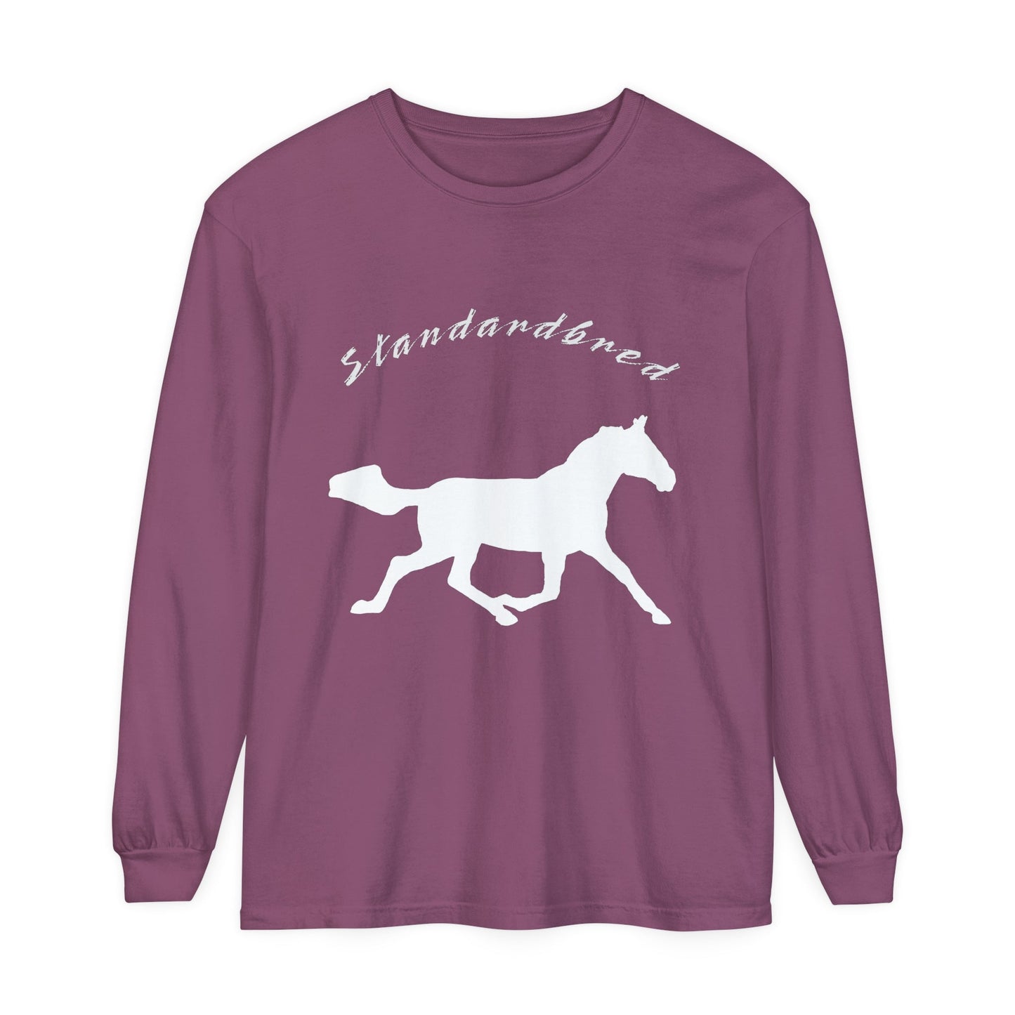 Unisex Horse T-Shirt-Garment-dyed-Long Sleeve-All Cotton-STANDARDBREDS - BrazenEmblazon