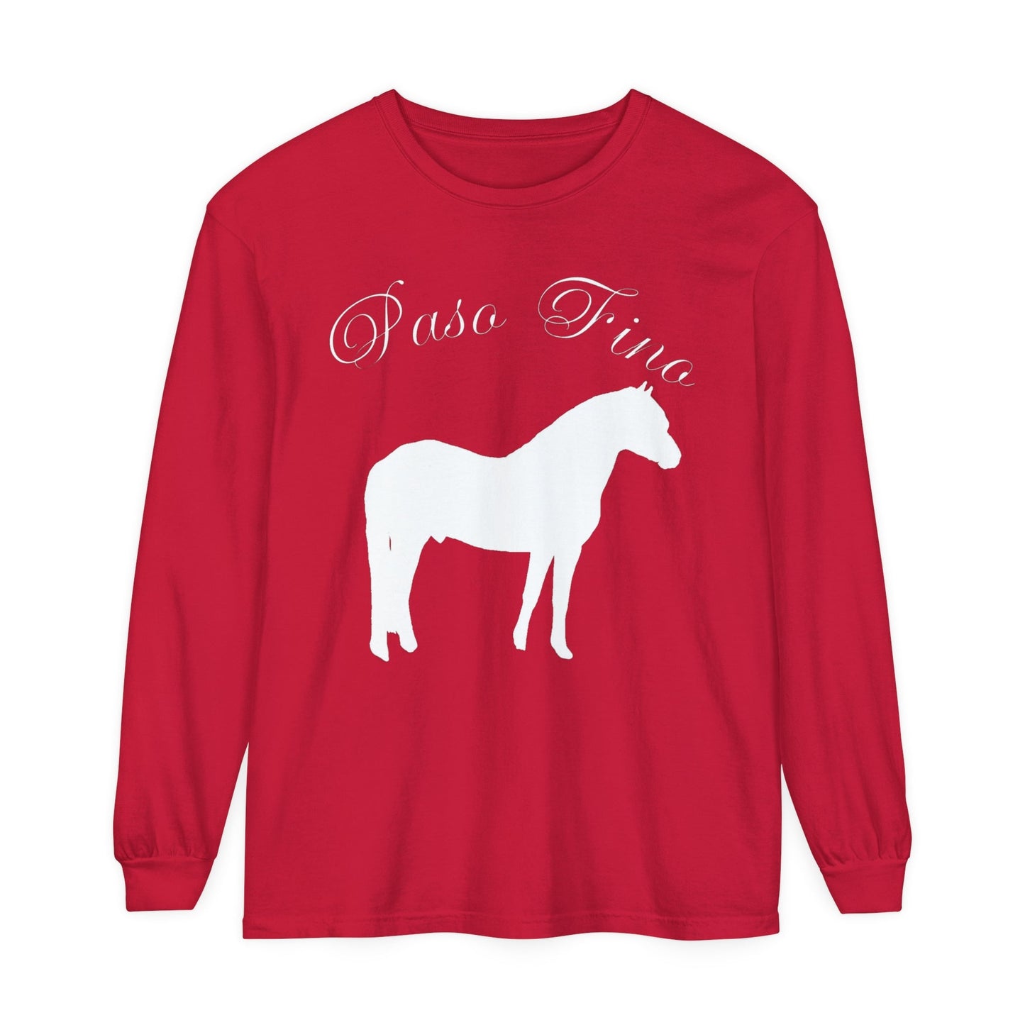 Unisex Horse T-Shirt-Garment-dyed-Long Sleeve-All Cotton-PASO FINO HORSES - BrazenEmblazon