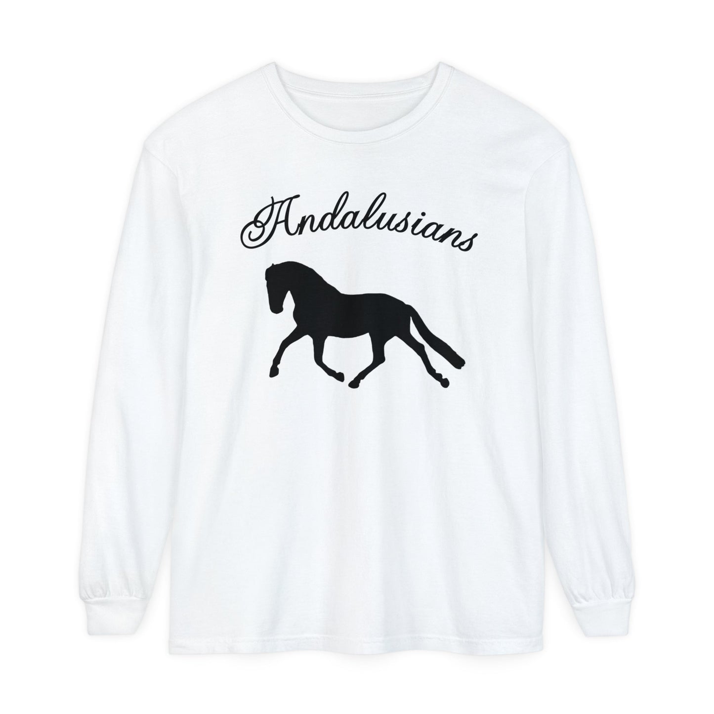 Unisex Horse T-Shirt-Garment-dyed-Long Sleeve-All Cotton-ANDALUSIANS - BrazenEmblazon