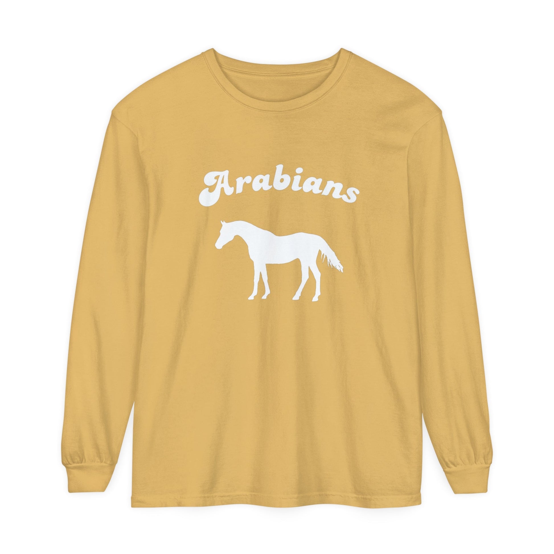 Unisex Horse T-Shirt-Garment-dyed-Long Sleeve-All Cotton-ARABIANS - BrazenEmblazon