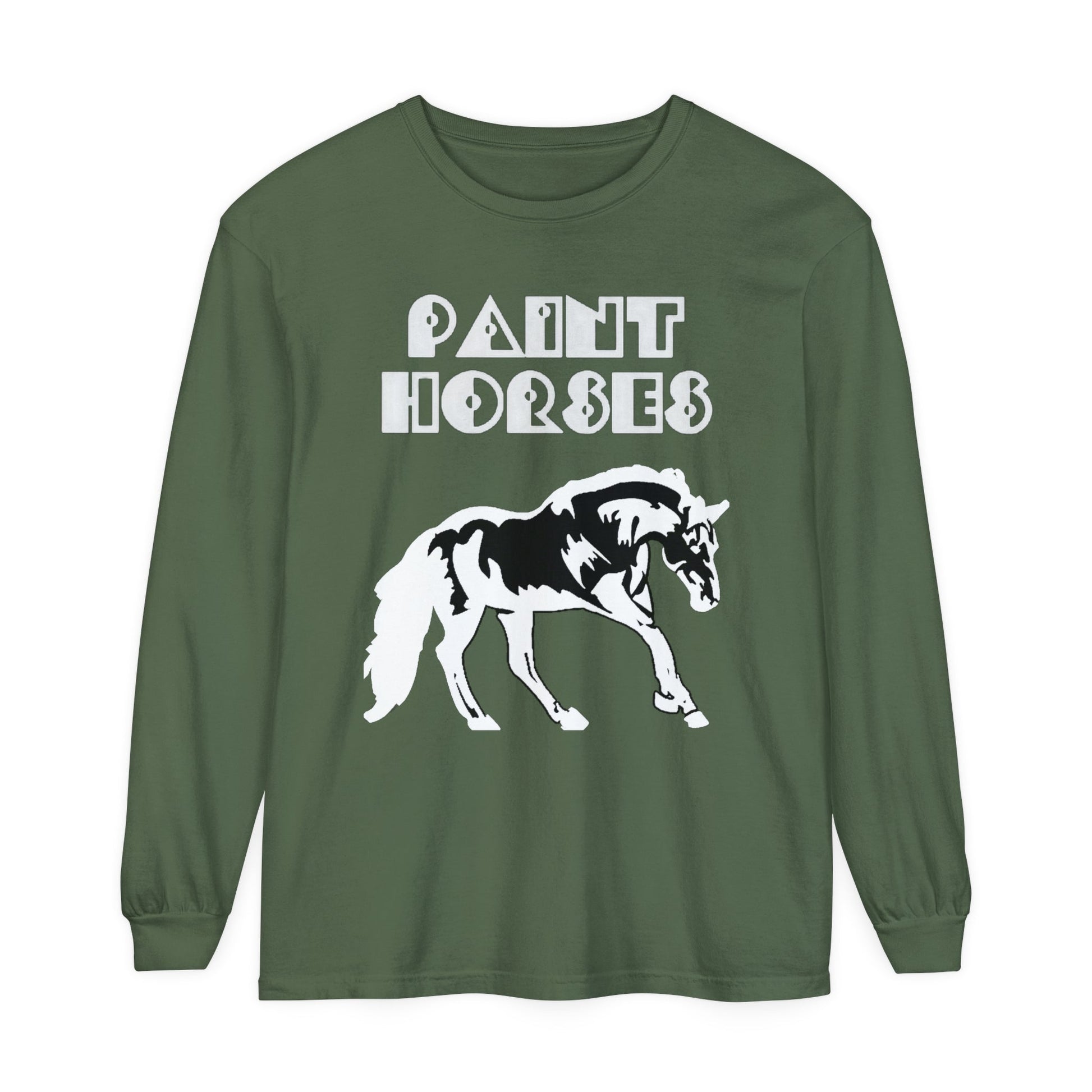 Unisex Horse T-Shirt-Garment-dyed-Long Sleeve-All Cotton-PAINT HORSES - BrazenEmblazon