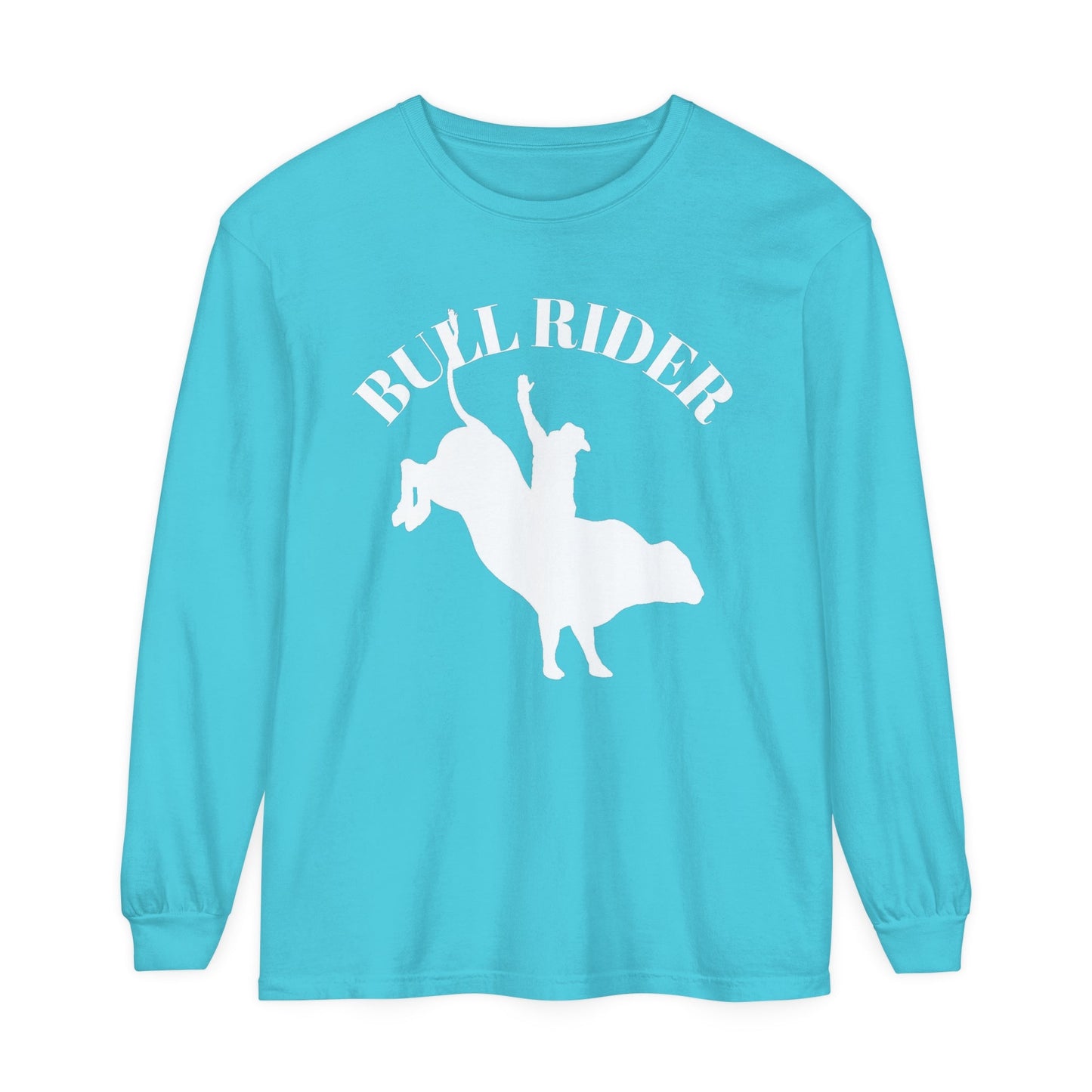 Unisex Horse T-Shirt-Garment-dyed-Long Sleeve-All Cotton-BULL RIDER - BrazenEmblazon