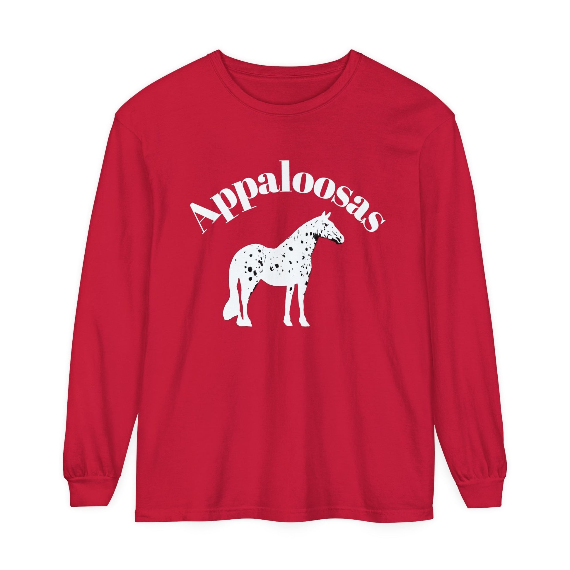 Unisex Horse T-Shirt-Garment-dyed-Long Sleeve-All Cotton-APPALOOSA HORSES - BrazenEmblazon