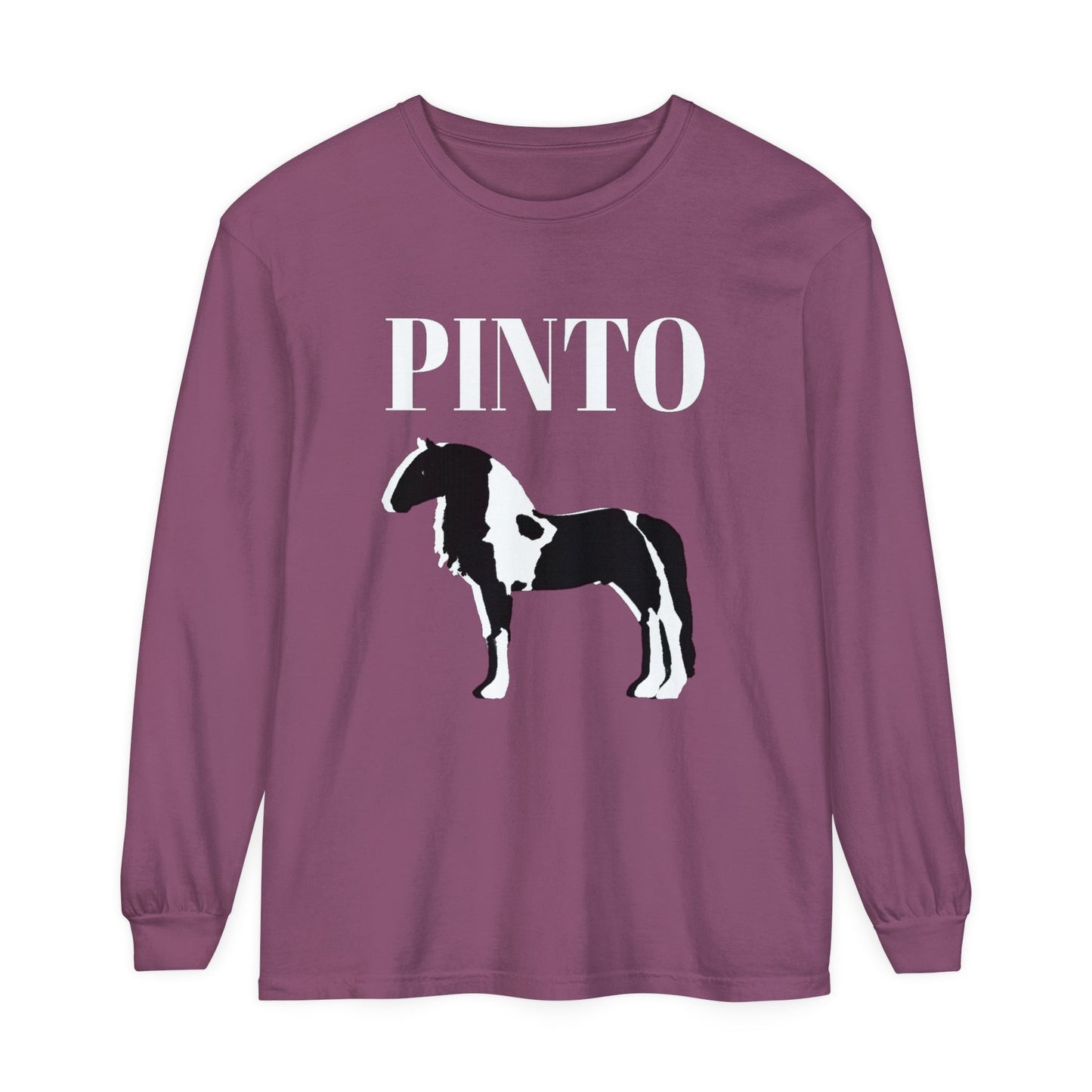 Unisex Horse T-Shirt-Garment-dyed-Long Sleeve-All Cotton-PINTO HORSES - BrazenEmblazon