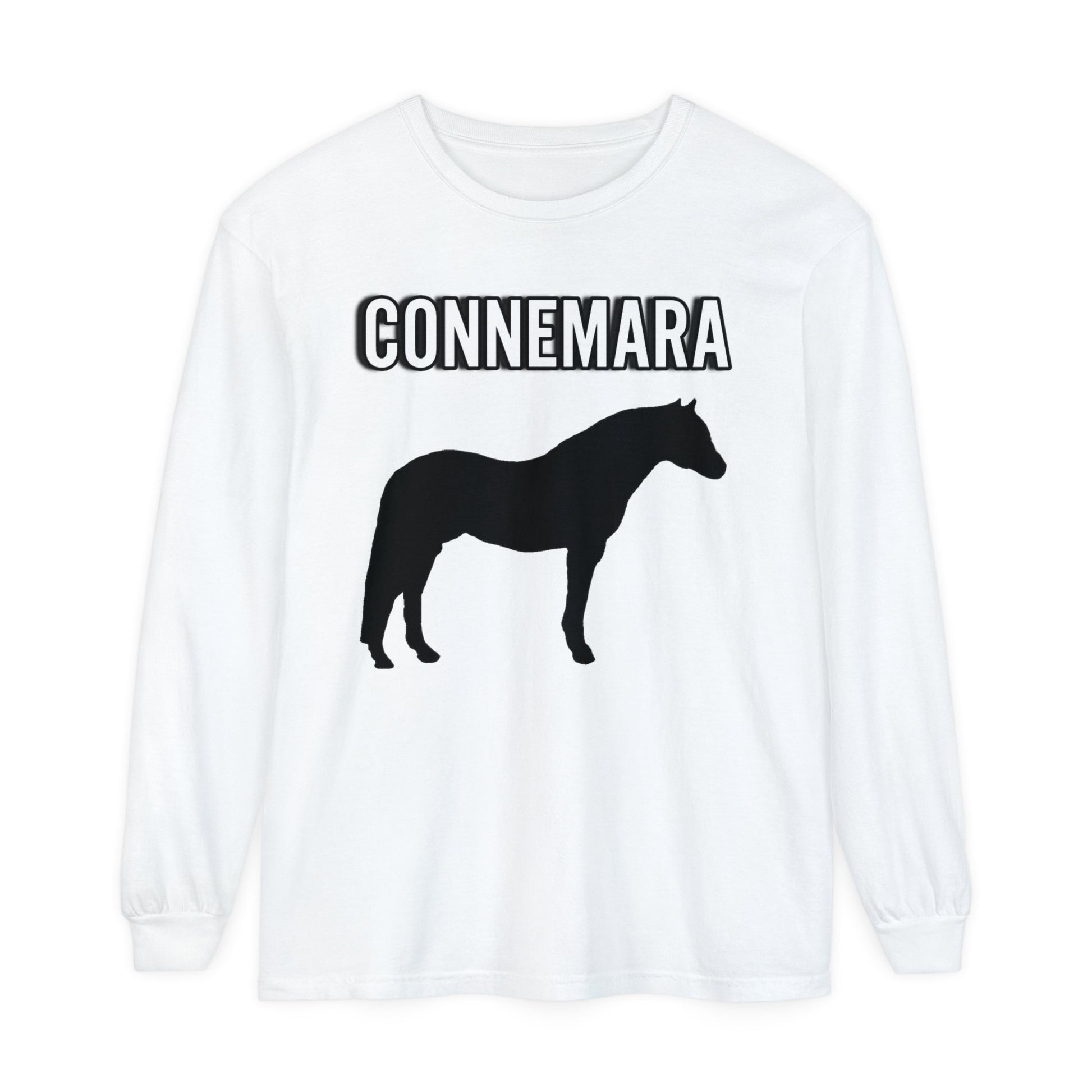 Unisex Horse T-Shirt-Garment-dyed-Long Sleeve-All Cotton-CONNEMARA PONIES - BrazenEmblazon