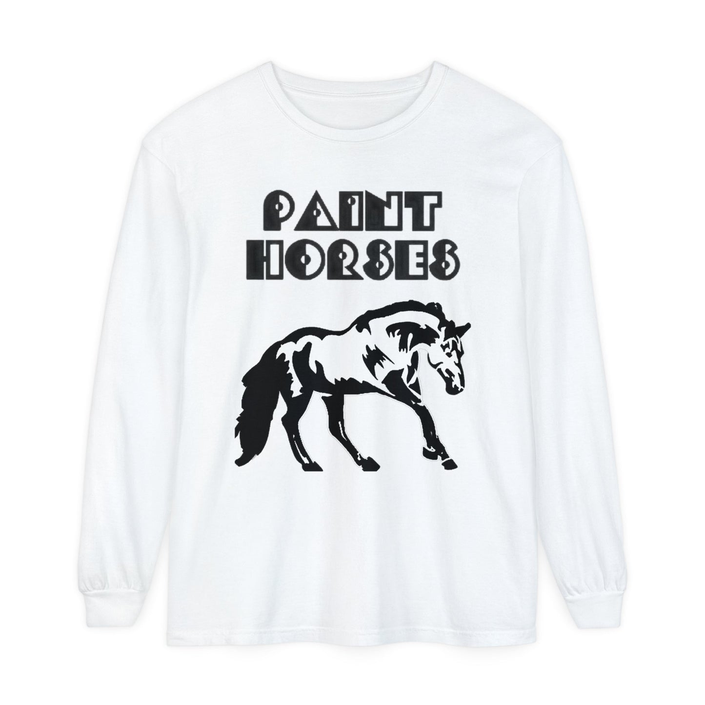 Unisex Horse T-Shirt-Garment-dyed-Long Sleeve-All Cotton-PAINT HORSES - BrazenEmblazon