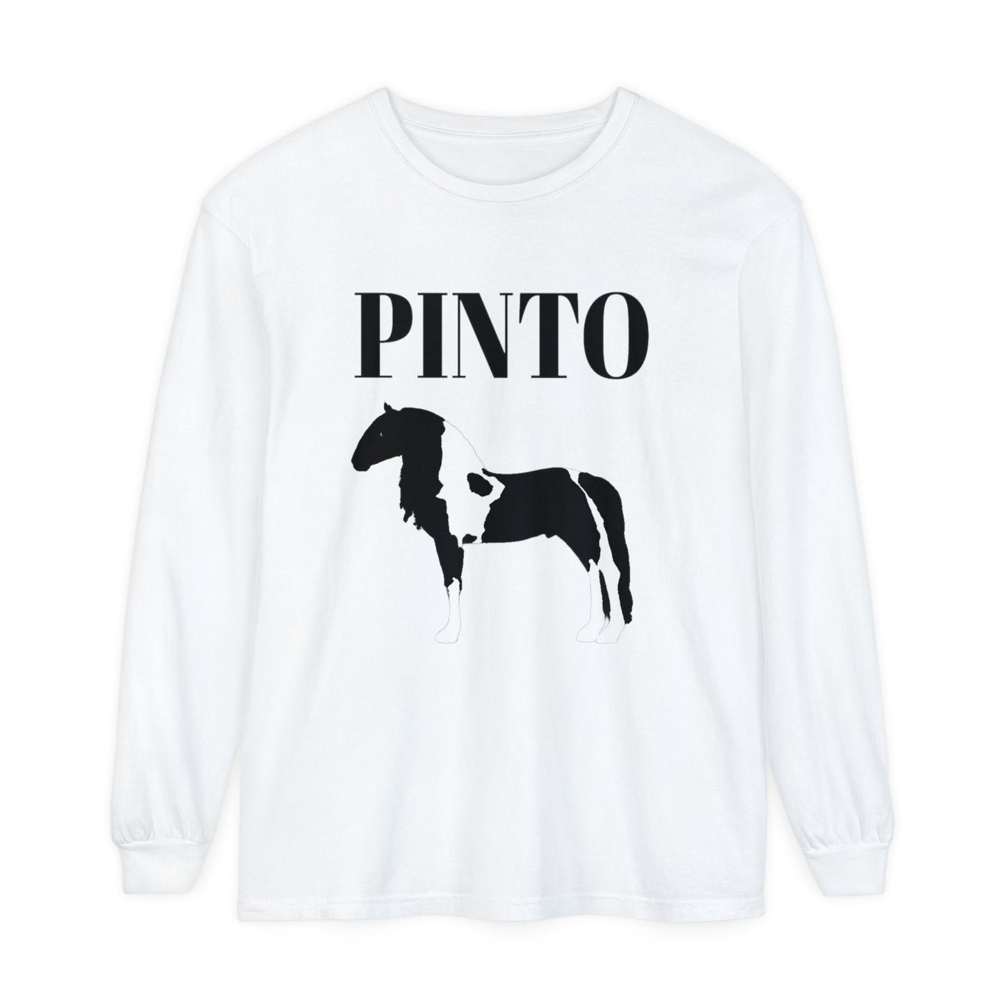 Unisex Horse T-Shirt-Garment-dyed-Long Sleeve-All Cotton-PINTO HORSES - BrazenEmblazon