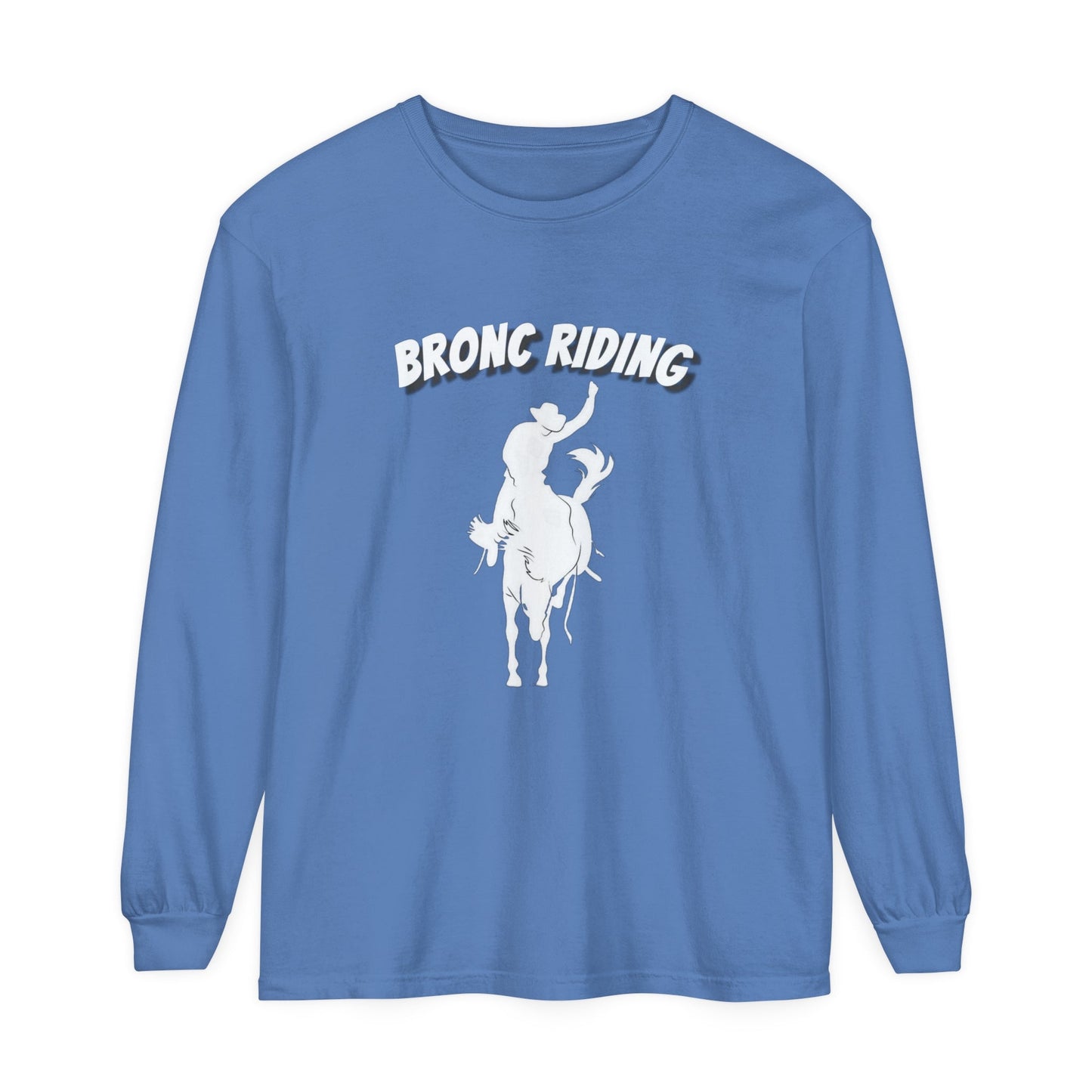 Unisex Horse T-Shirt-Garment-dyed-Long Sleeve-All Cotton-BRONC RIDER - BrazenEmblazon