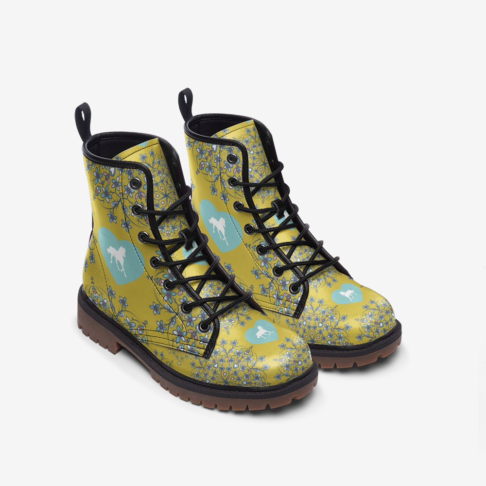 J3040  Unisex Equestrian Boots-Casual-Leather-Lightweight-Horse-Yellow Blue Paisley