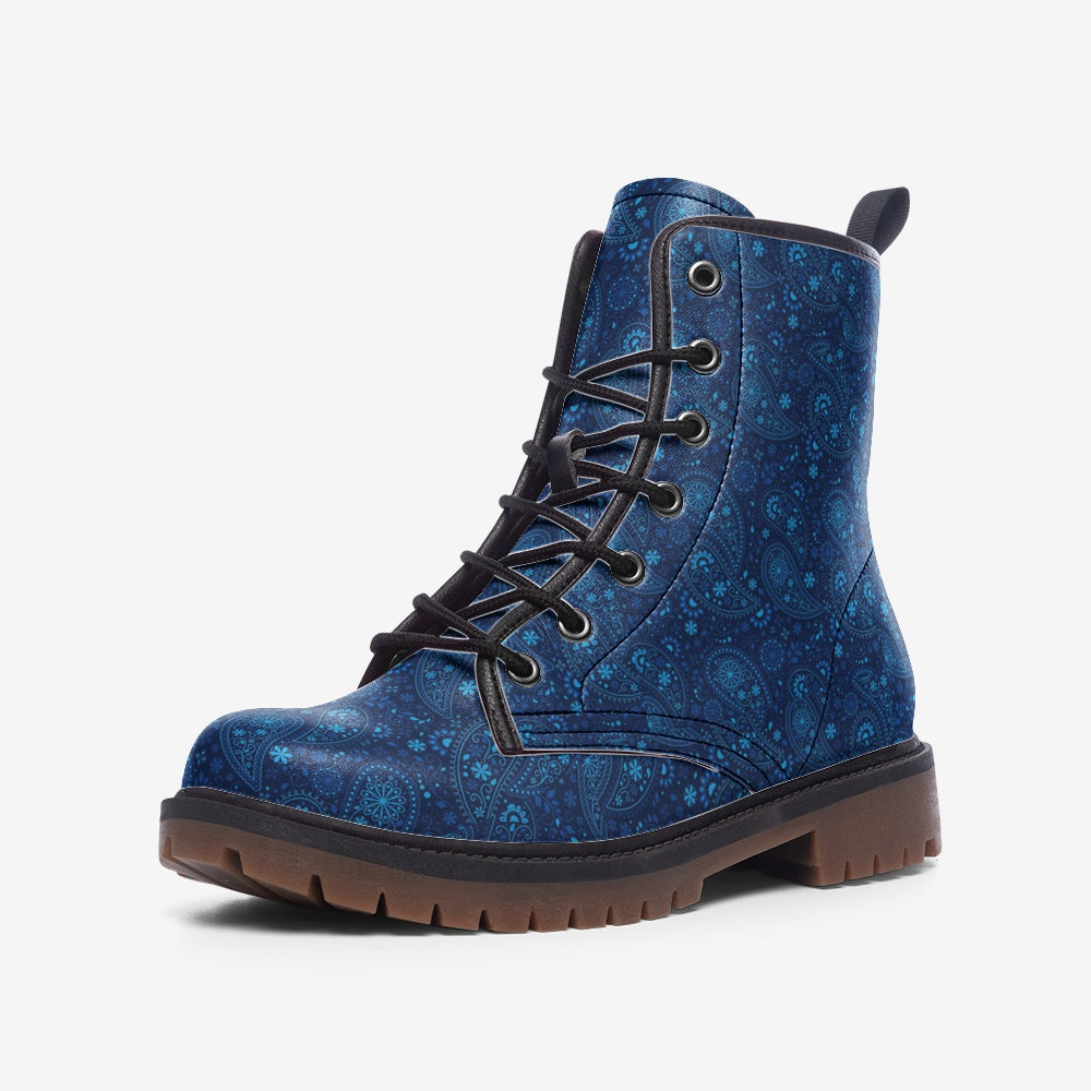 Boots-Lace Up-Casual-Faux Leather-Lightweight-Navy Paisley