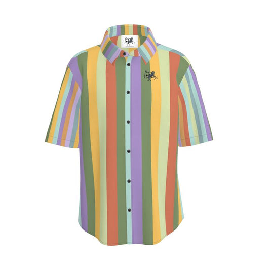 S6052 Unisex Button Up Shirt-Stripes-Cotton-Linen-Horse Emblem
