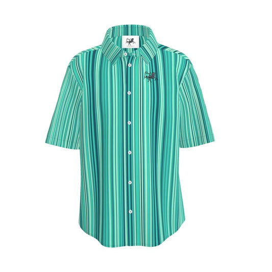S6060 Unisex Button Up Shirt-Stripes-Cotton-Linen-Horse Emblem