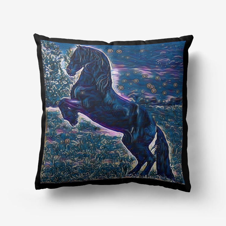 Pillow-Throw-Premium Hypoallergenic-Black Horse-Friesian-Navy Blue Black