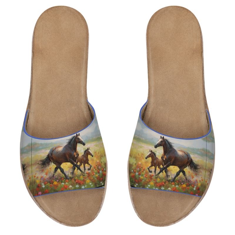 J-9040 Womens Leather Sandals-Sliders-Horses