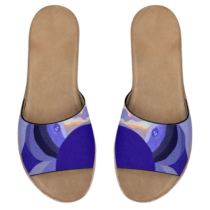 J-77-114  Womens Leather Sandals-Sliders-Horses-Purple