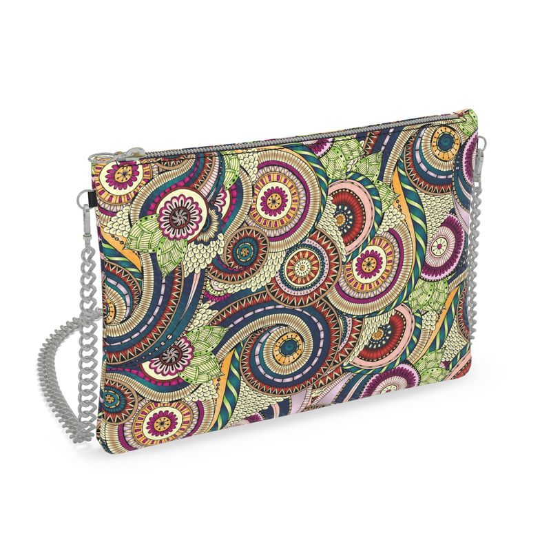 Handbag Crossbody-Chain Strap-Top Zip-Paisley Green