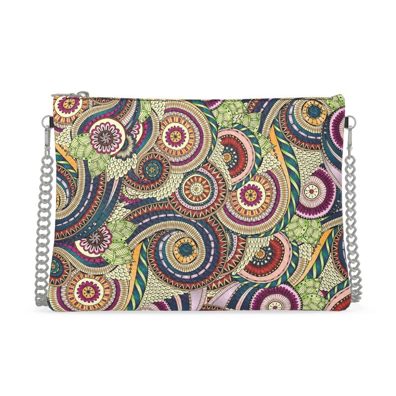 Handbag Crossbody-Chain Strap-Top Zip-Paisley Green