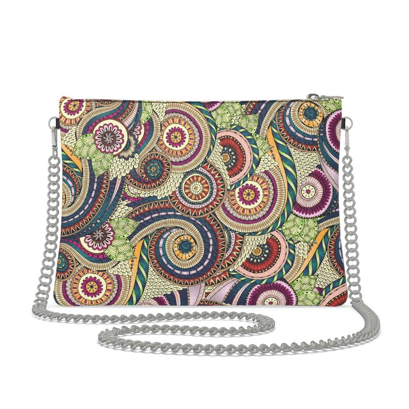 Handbag Crossbody-Chain Strap-Top Zip-Paisley Green