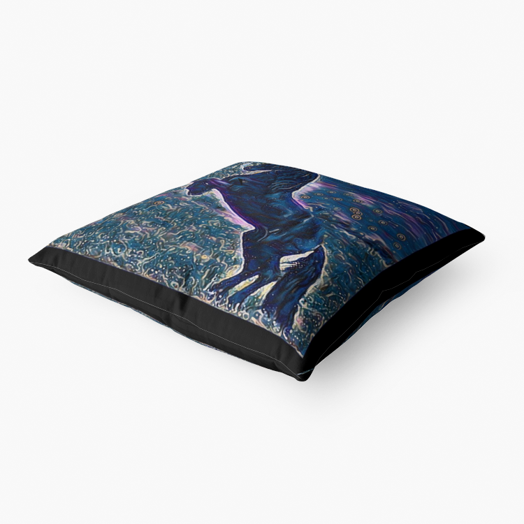 Pillow-Throw-Premium Hypoallergenic-Black Horse-Friesian-Navy Blue Black