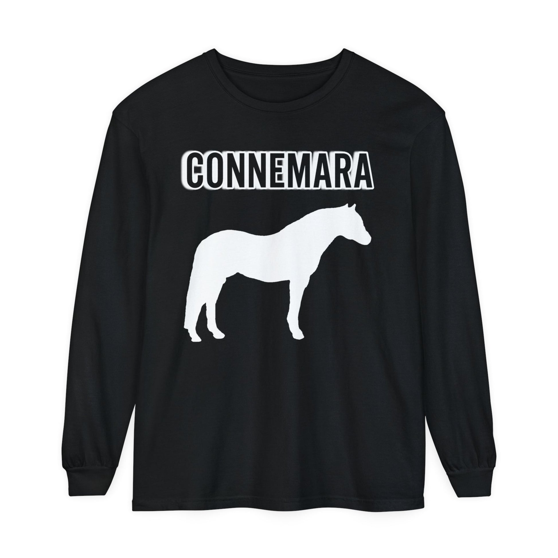 Unisex Horse T-Shirt-Garment-dyed-Long Sleeve-All Cotton-CONNEMARA PONIES - BrazenEmblazon