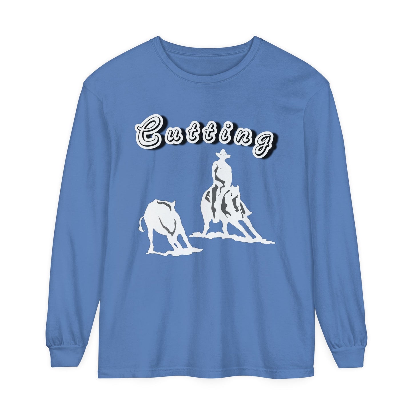 Unisex Horse T-Shirt-Garment-dyed-Long Sleeve-All Cotton-CUTTING HORSES - BrazenEmblazon