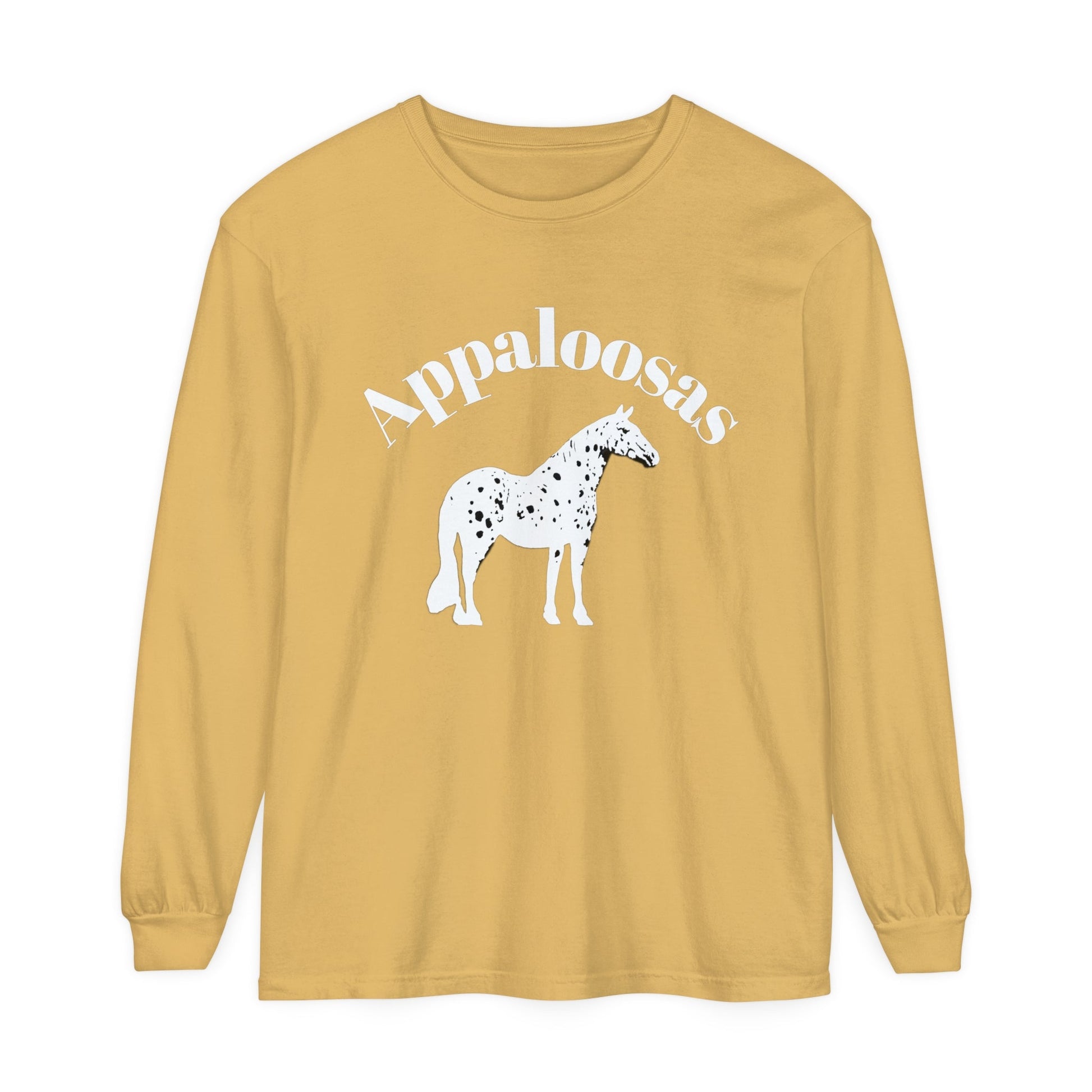 Unisex Horse T-Shirt-Garment-dyed-Long Sleeve-All Cotton-APPALOOSA HORSES - BrazenEmblazon