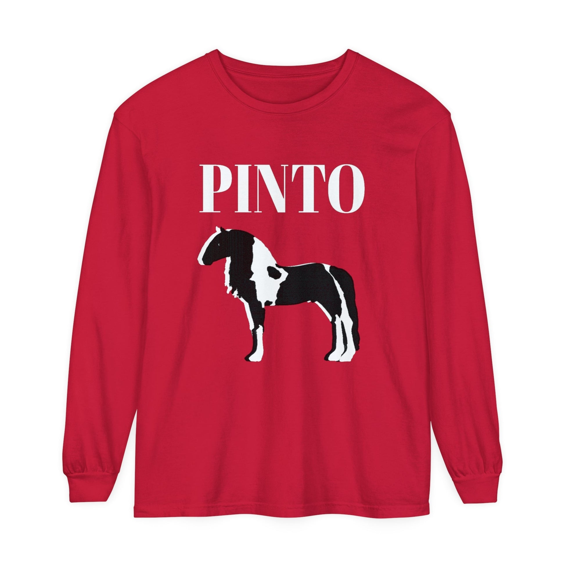 Unisex Horse T-Shirt-Garment-dyed-Long Sleeve-All Cotton-PINTO HORSES - BrazenEmblazon