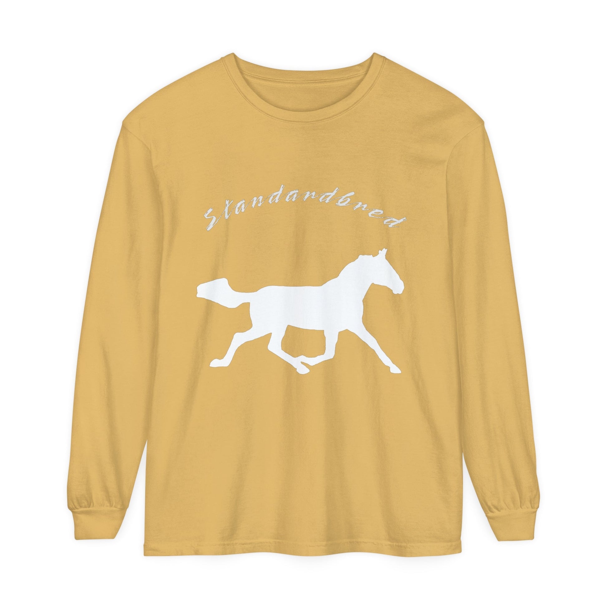 Unisex Horse T-Shirt-Garment-dyed-Long Sleeve-All Cotton-STANDARDBREDS - BrazenEmblazon