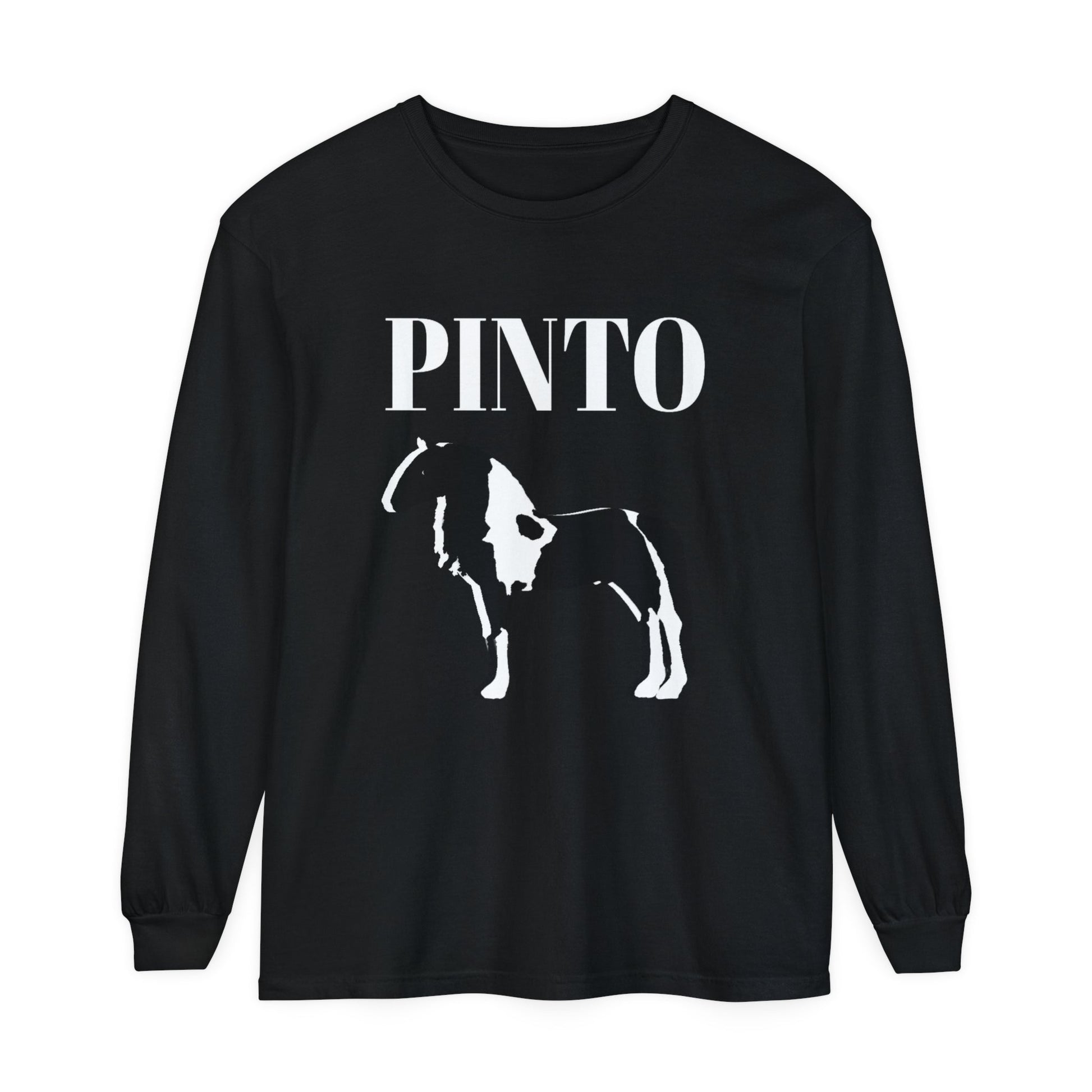 Unisex Horse T-Shirt-Garment-dyed-Long Sleeve-All Cotton-PINTO HORSES - BrazenEmblazon