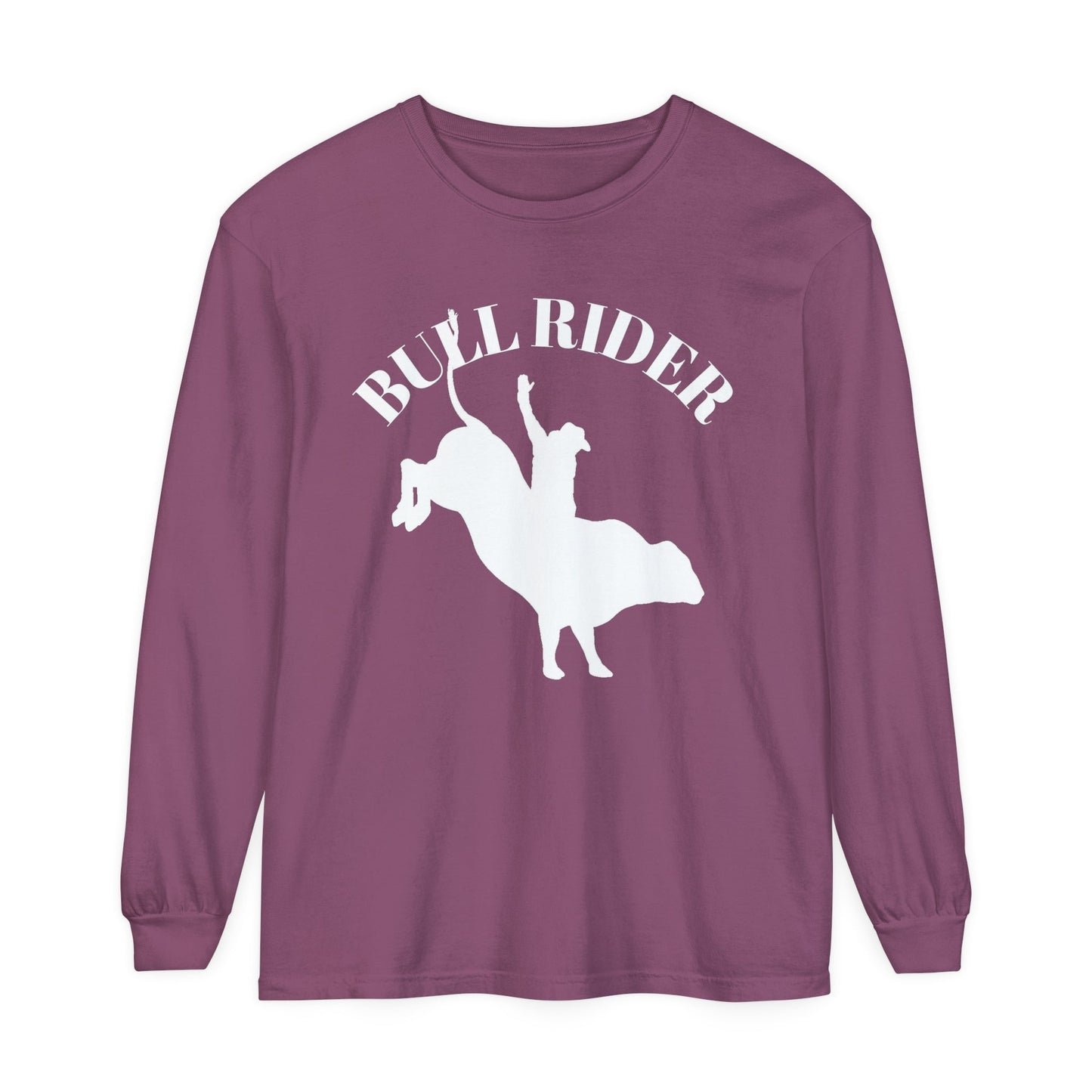 Unisex Horse T-Shirt-Garment-dyed-Long Sleeve-All Cotton-BULL RIDER - BrazenEmblazon