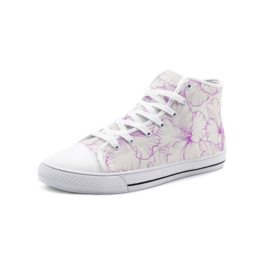 J2050P Unisex Horse Sneaker Shoes- High Top-Canvas-Pink Flowers